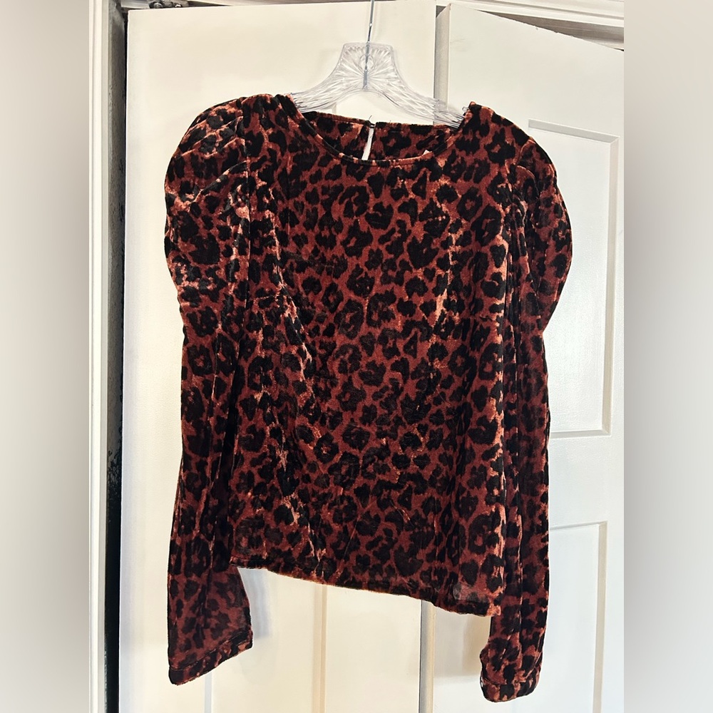 Dolan from Anthropologie Animal Print Velvet Long sleeve Blouse - Size XS